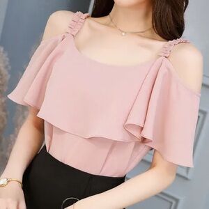 innomori - Cold-Shoulder Ruffle Blouse